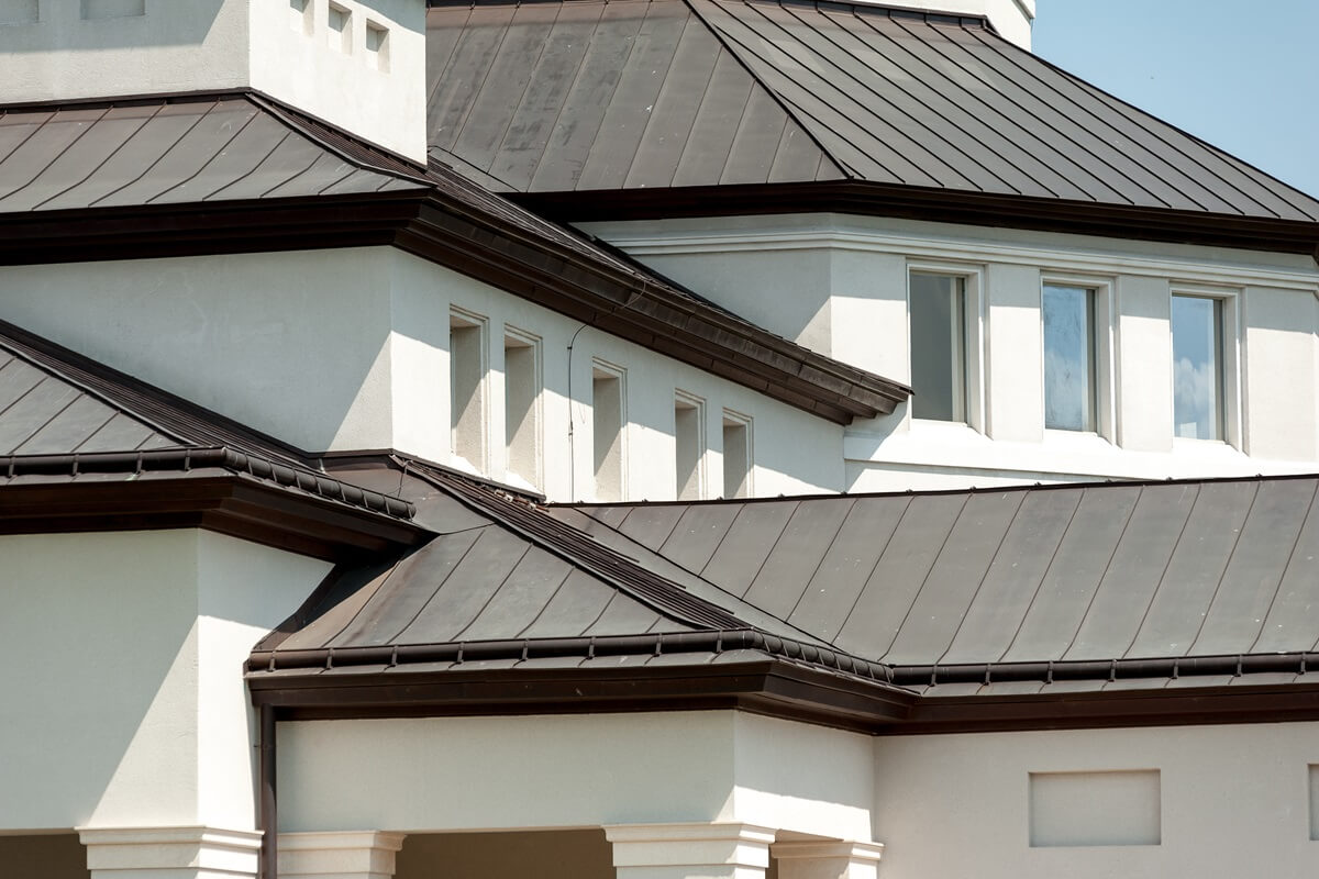 Modern Roofing Materials On The Roof Of The House, Metal Tiles